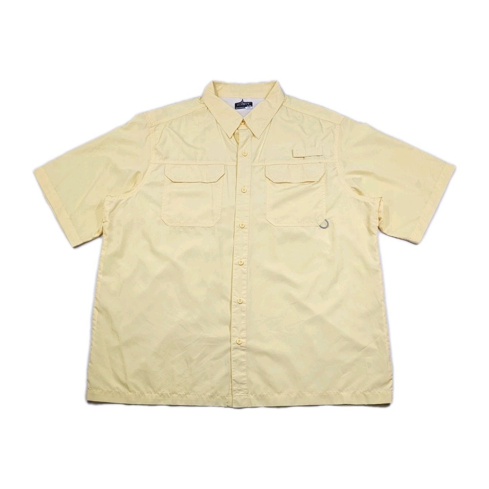 HABIT Performance UPF Fishing Shirt Mens XL Yellow Short Sleeve Button Up TS1360